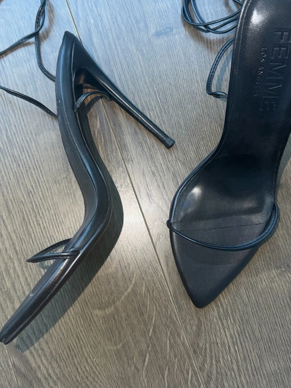 FEMME Black Pointed Lace-Up Stiletto Heels